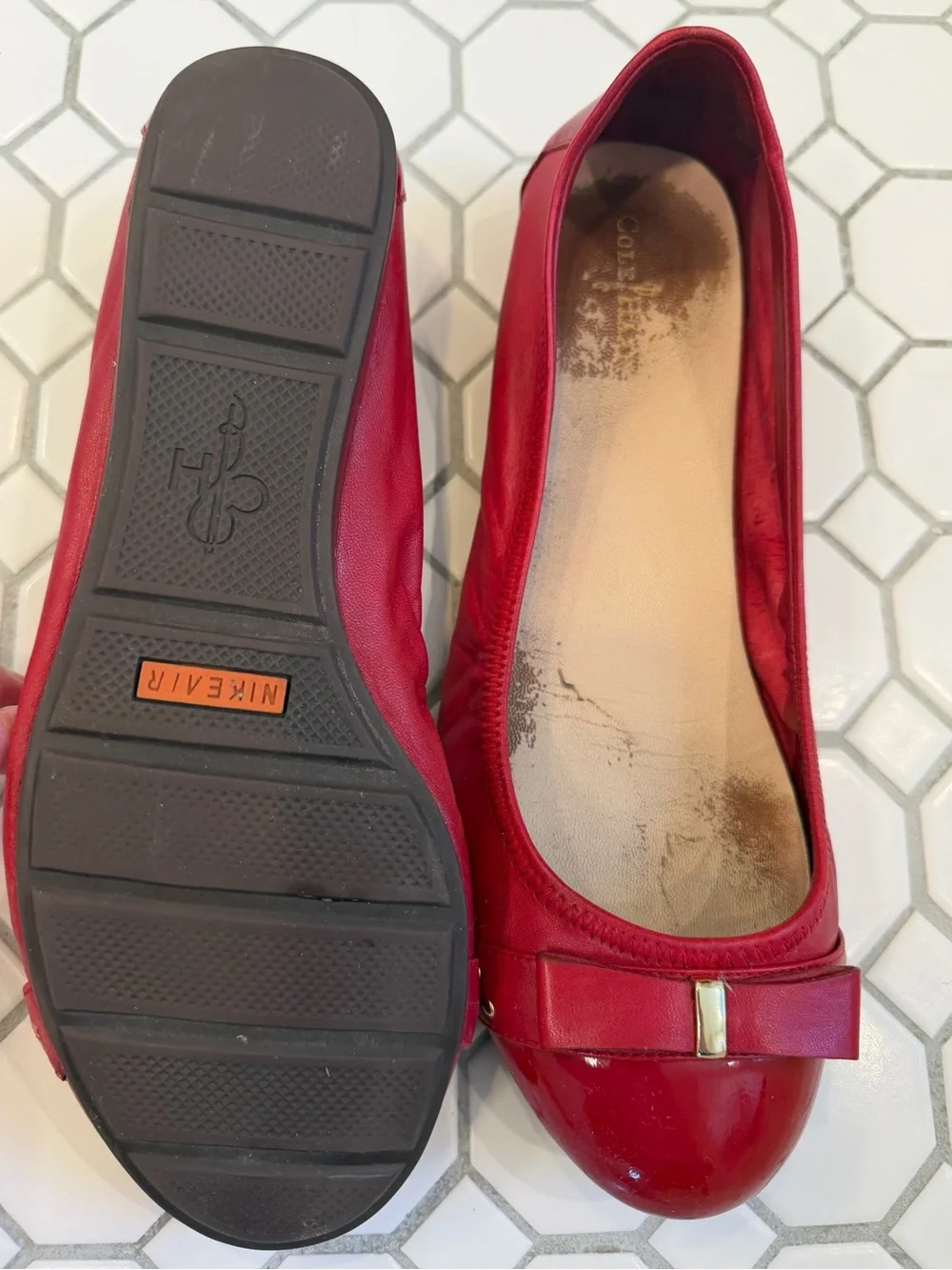 Cole Haan Red Patent Bow Flats with Gold Accent